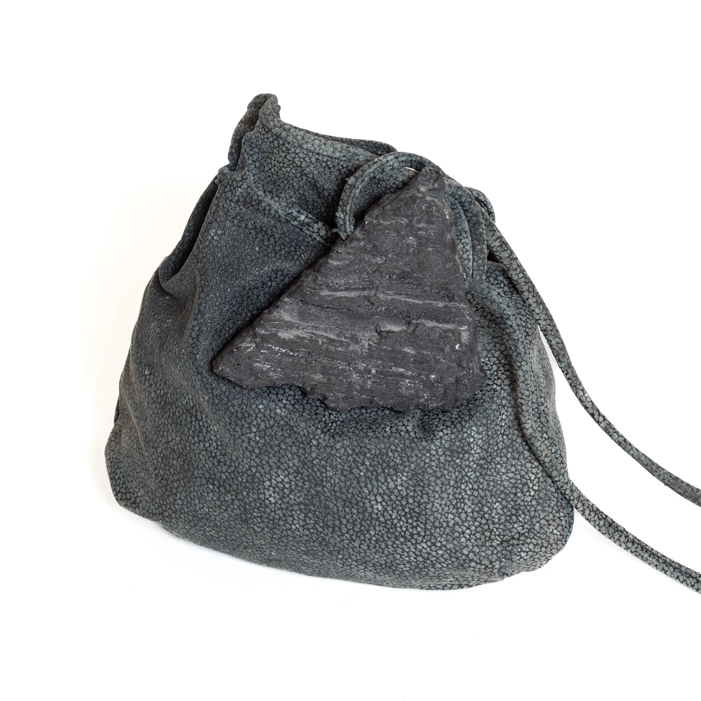 1970s Black Leather Drawstring Rock Pouch