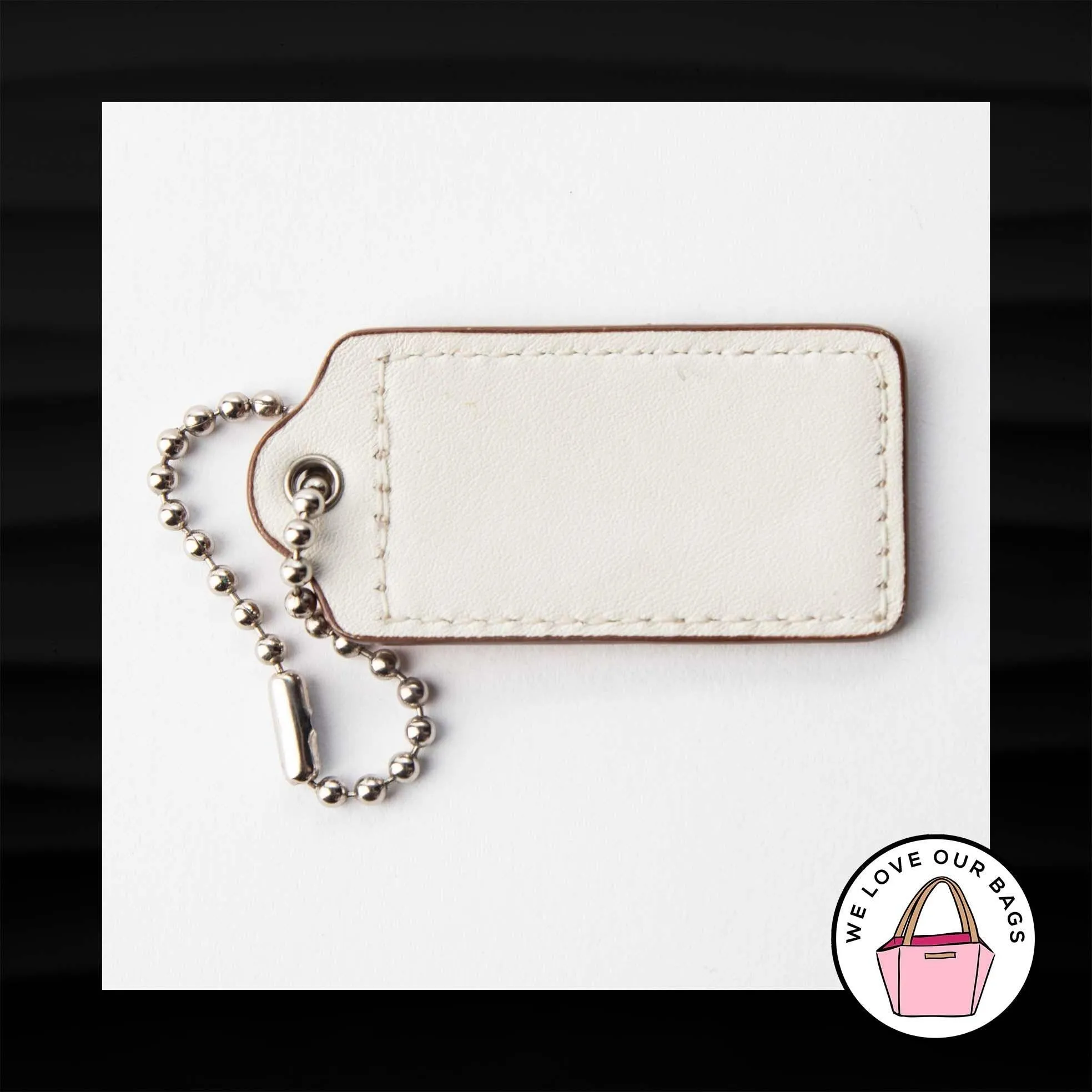 2.5" Large COACH TAN WHITE LEATHER KEY FOB BAG CHARM KEYCHAIN HANGTAG TAG