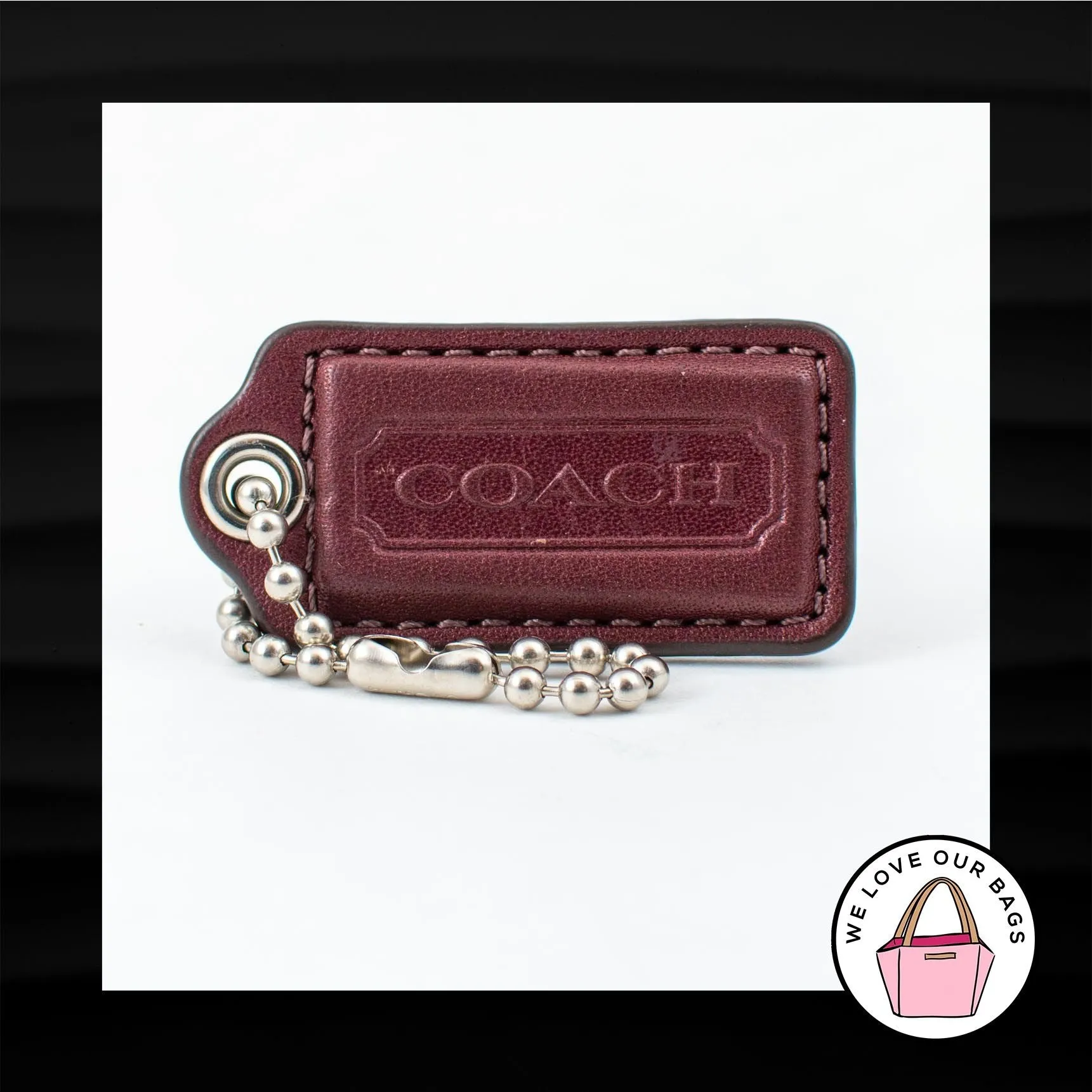 2" Medium COACH MAROON PURPLE LEATHER KEY FOB BAG CHARM KEYCHAIN HANGTAG TAG