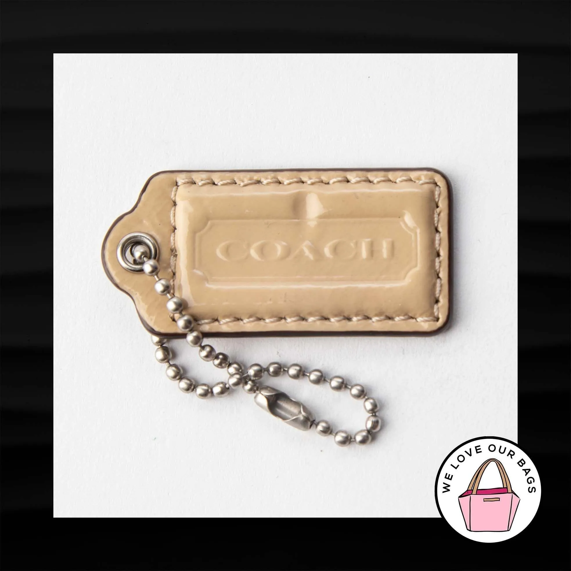 2" Medium COACH NUDE TAN PATENT LEATHER KEY FOB BAG CHARM KEYCHAIN HANGTAG TAG