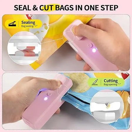 3 in 1 Mini Bag Sealer Heat Seal with Cutter & Magnet, Rechargeable