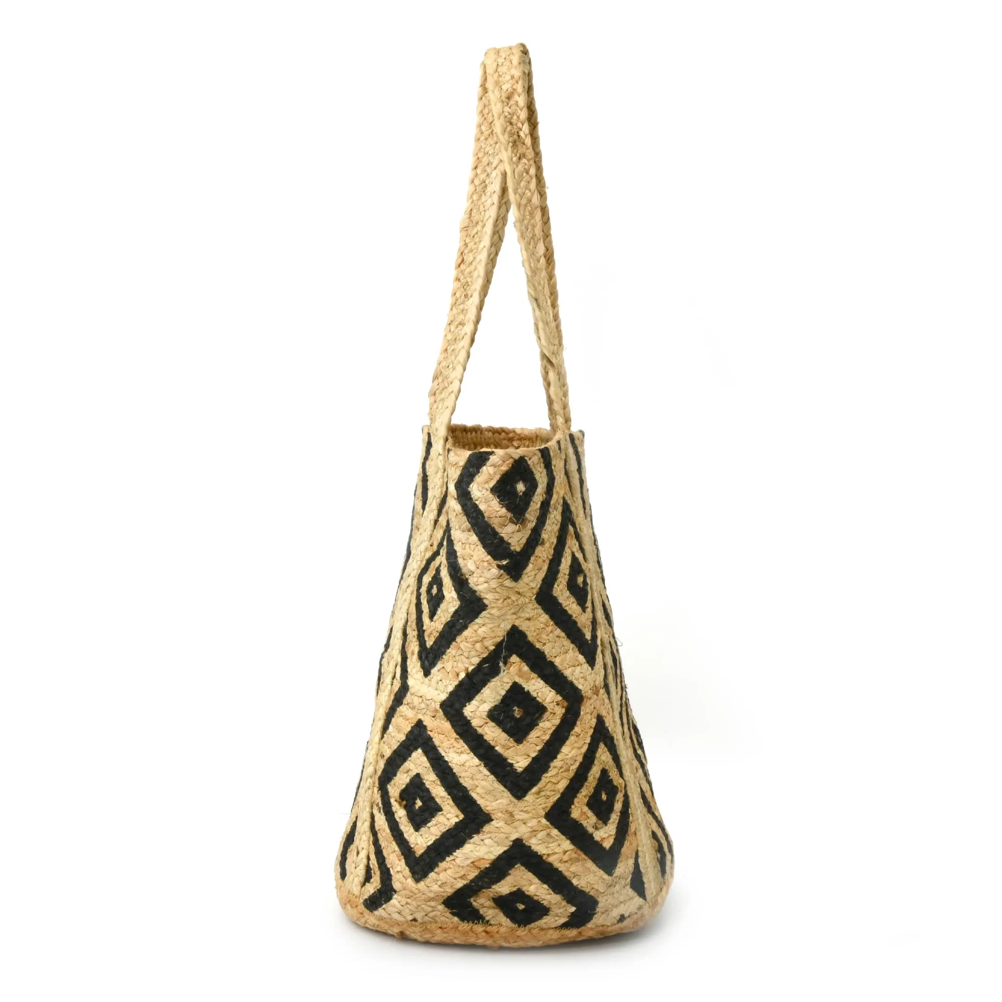 37002 Beach & Shopping Bag in Natural Jute with Double Diamond Print | Style n Craft