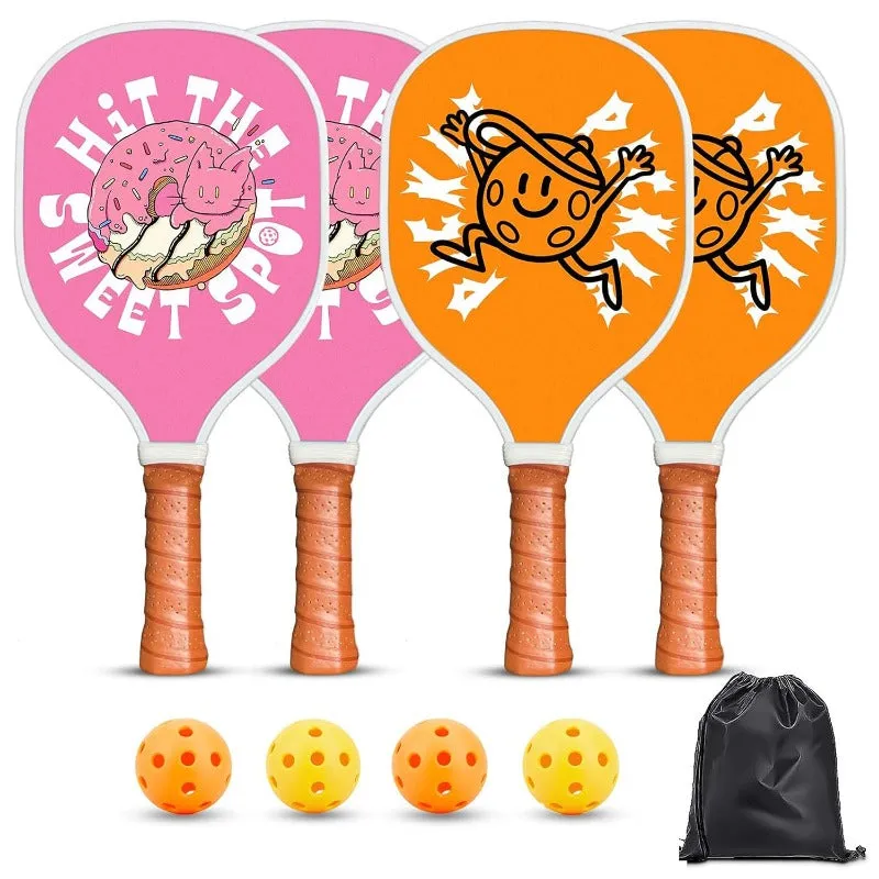 4Pcs/Set Wooden Pickleball Racket Set with Carry Bag