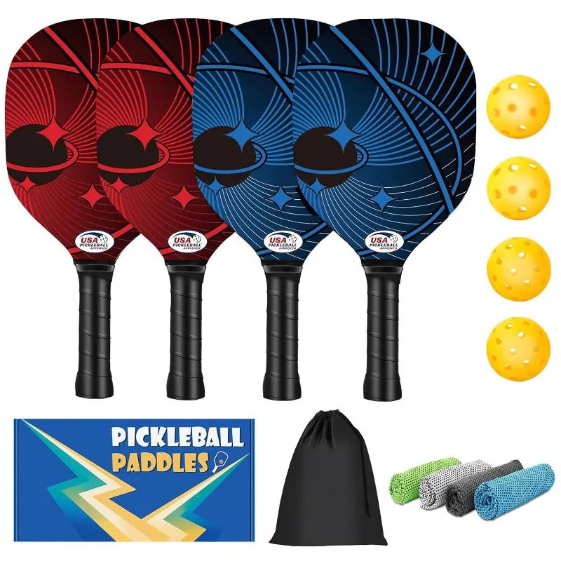 4Pcs/Set Wooden Pickleball Racket Set with Carry Bag