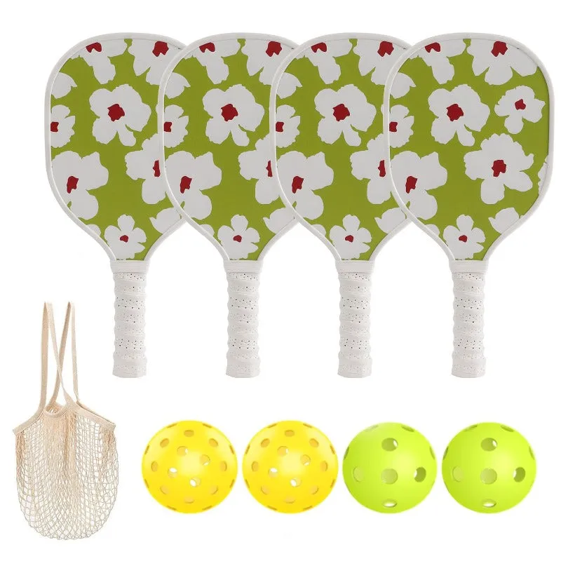 4Pcs/Set Wooden Pickleball Racket Set with Carry Bag