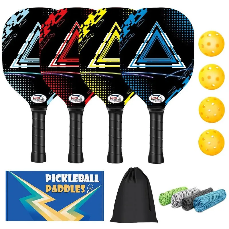 4Pcs/Set Wooden Pickleball Racket Set with Carry Bag