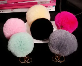 6 Pcs Fluffy Fur Ball Keychain