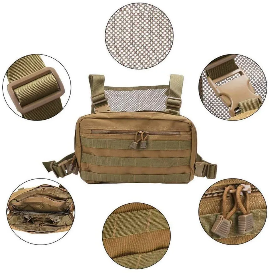 Adjustable Khaki Tactical Rig Vest Front Pack Bag