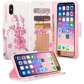 Apple iPhone ??? | iPhone Ten Case, iPhone ??? | iPhone Ten Wallet Case, Slim Flip Folio [Kickstand] Pu Leather Wallet Case with ID & Card Slots & Pocket   Wrist Strap - Cherry Blossom