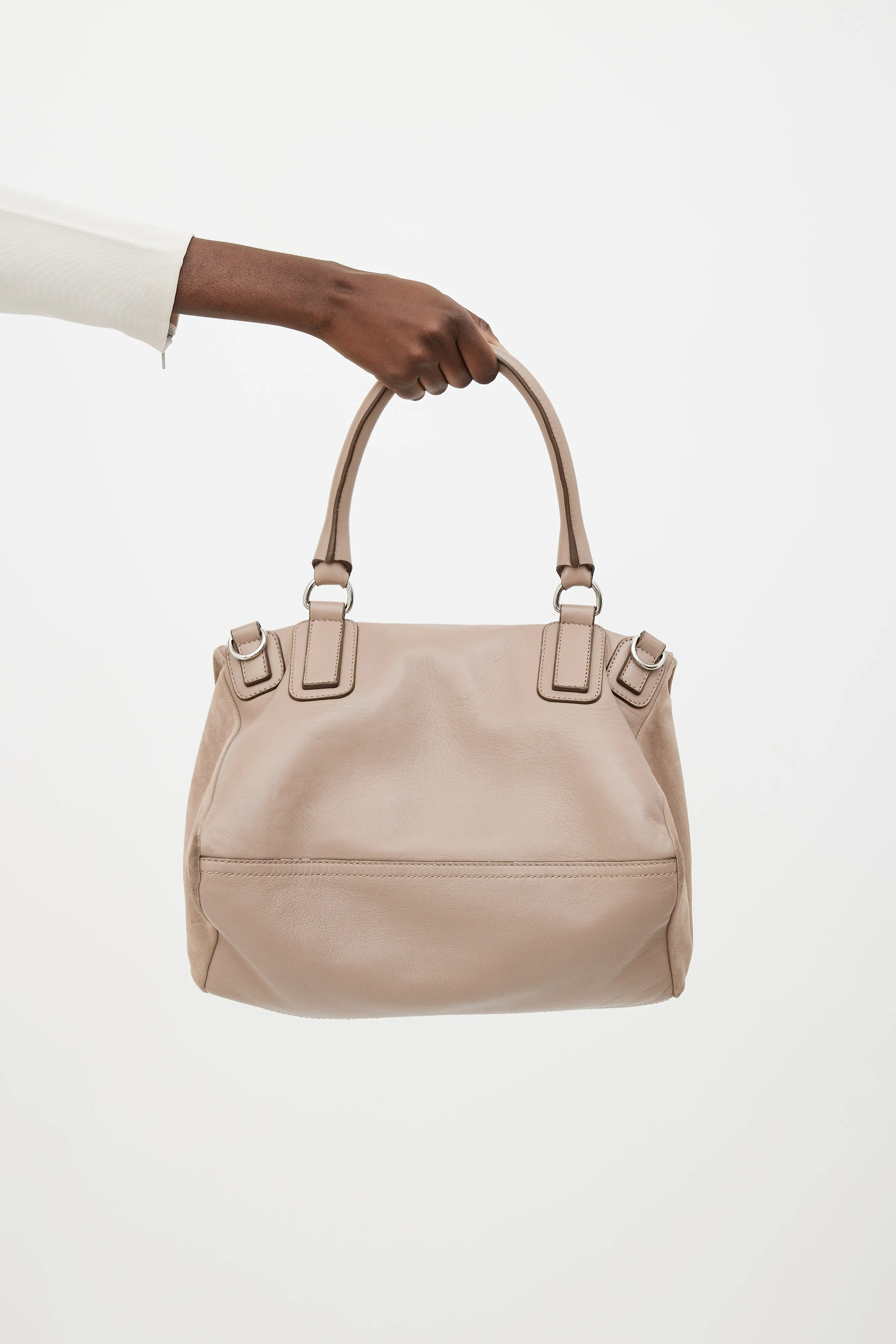 Beige Leather Embossed Print Pandora Bag