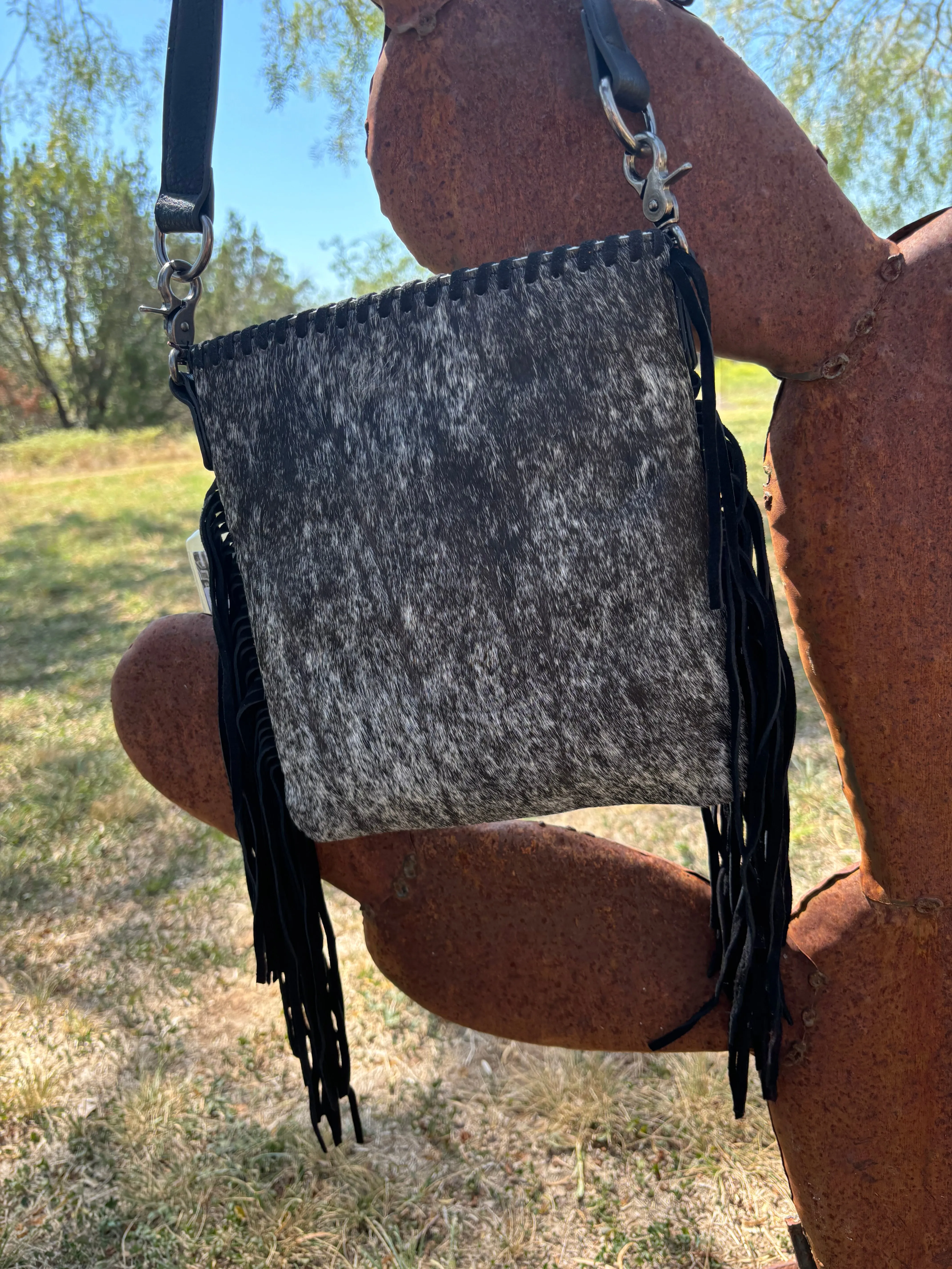 Black Brindle Fringed Crossbody