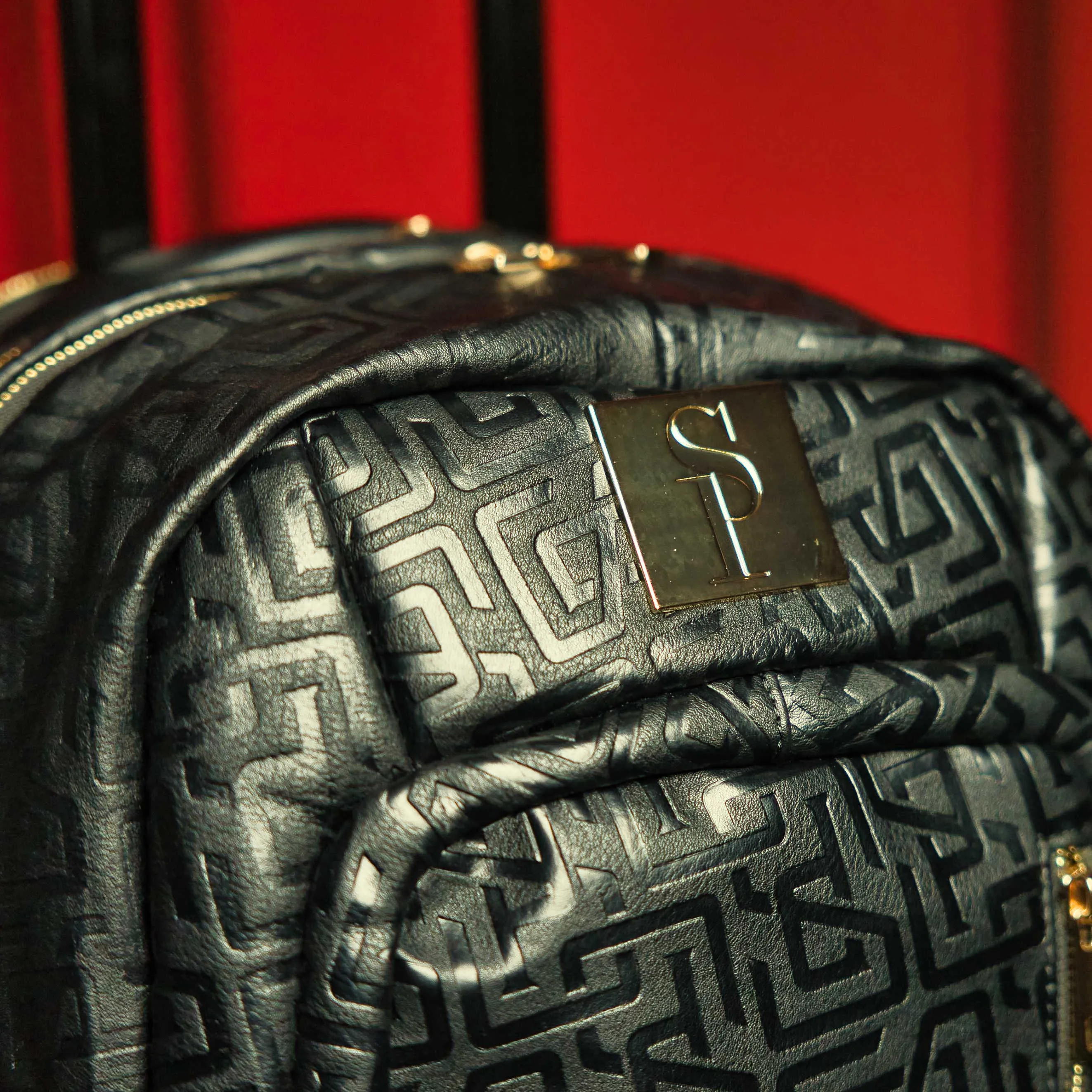 Black Monogram Leather Signature Roller Bag