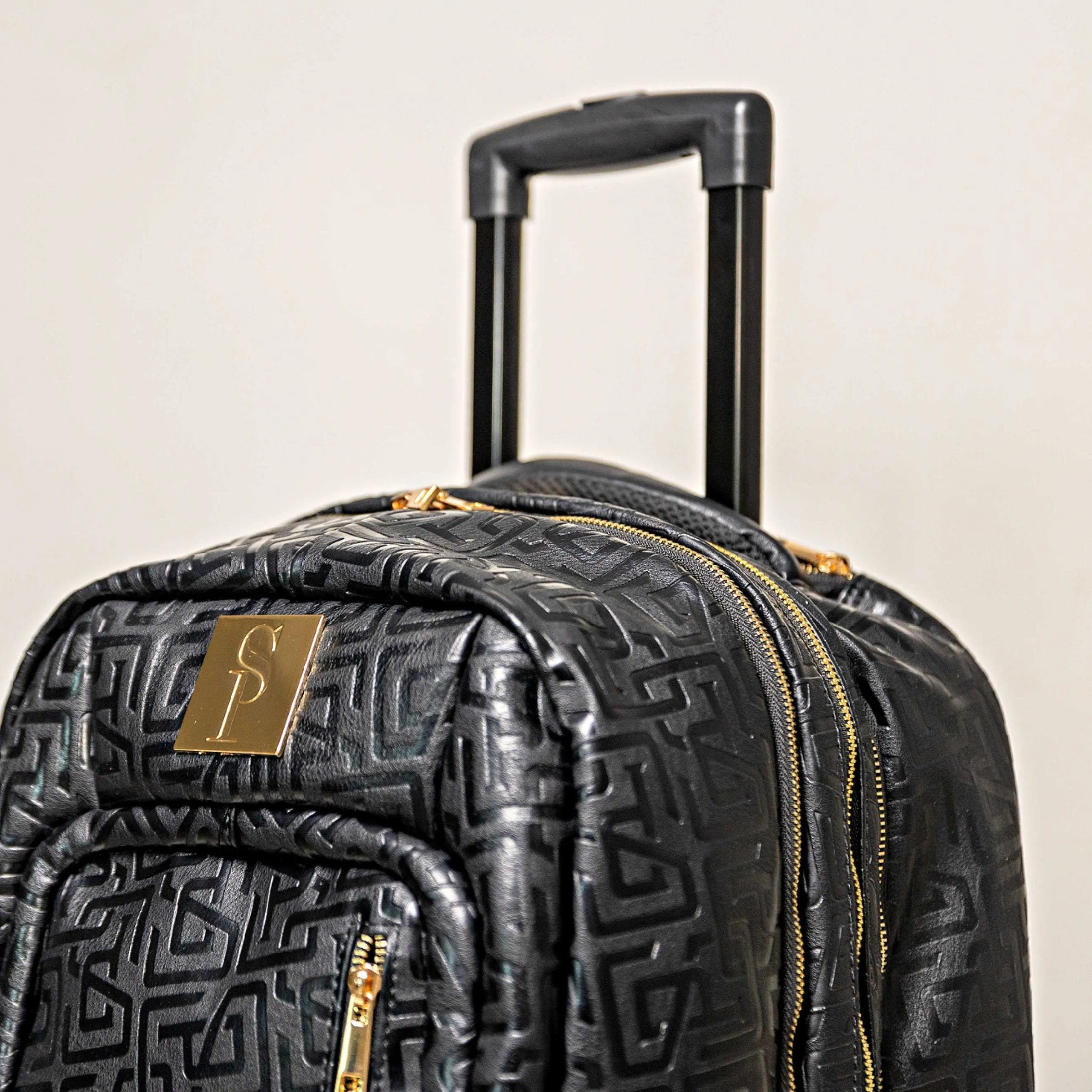 Black Monogram Leather Signature Roller Bag