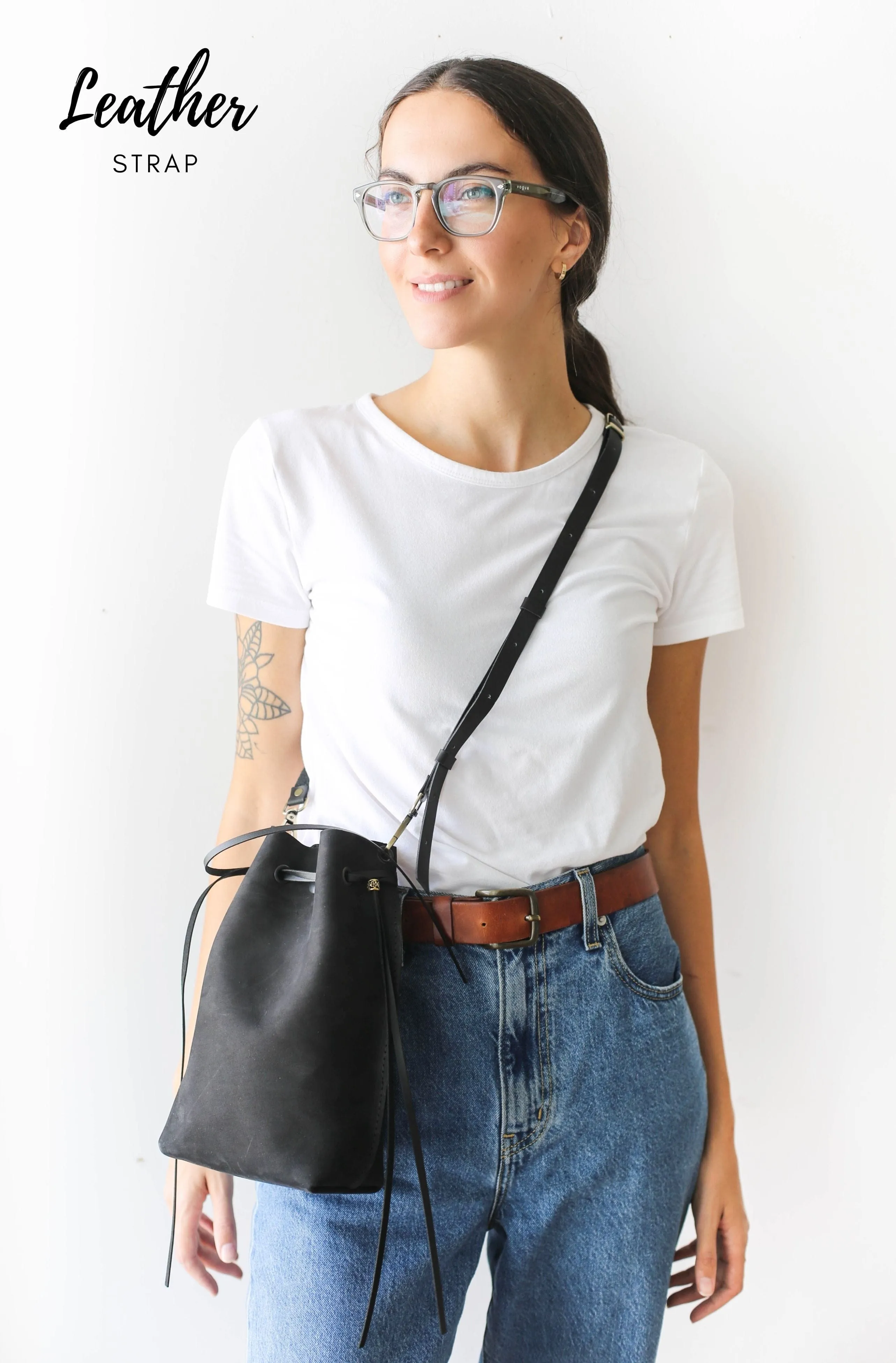 Black Nubuck Bucket Bag w/Drawstrings