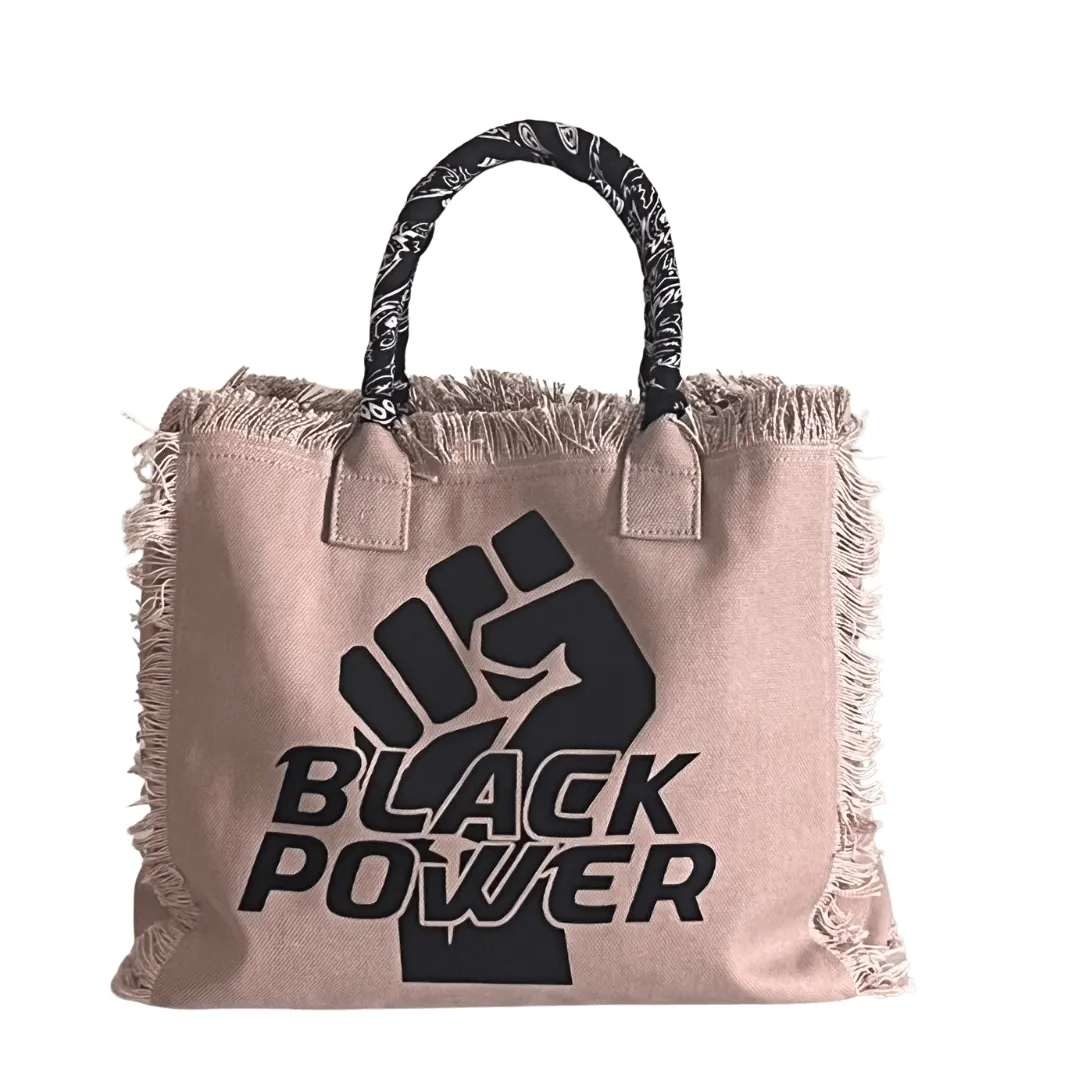 Black Power Shoulder Tote - Bandana - Beige