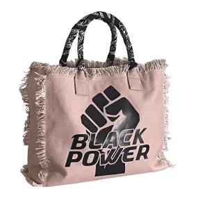 Black Power Shoulder Tote - Bandana - Beige