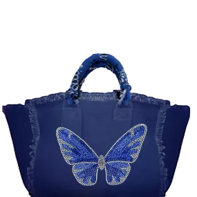 Blue Butterfly Fringe Canvas Bag