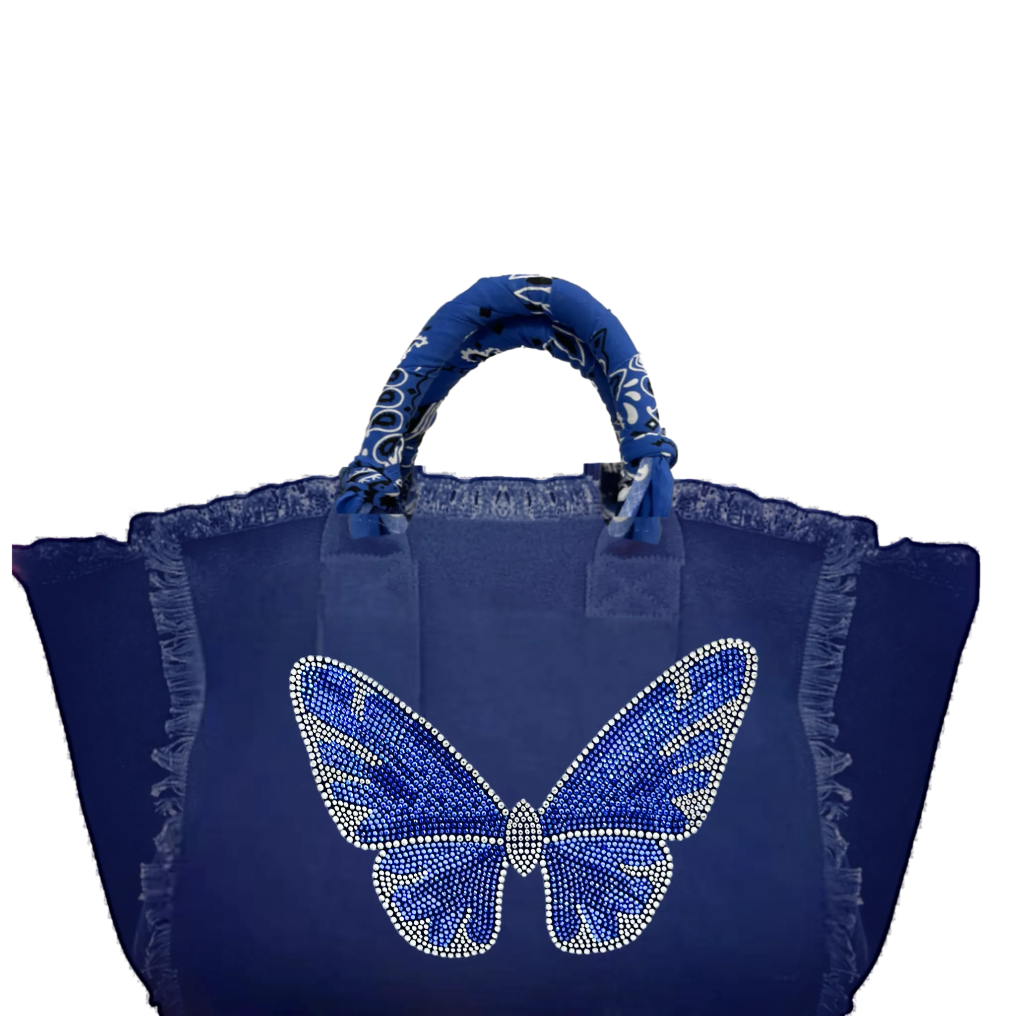 Blue Butterfly Fringe Canvas Bag