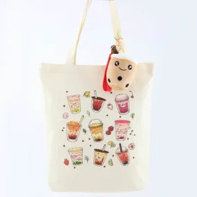 Boba Milk Tea Lover Bag Canvas Bubble Tea Tote Bag Gift for Boba Lovers