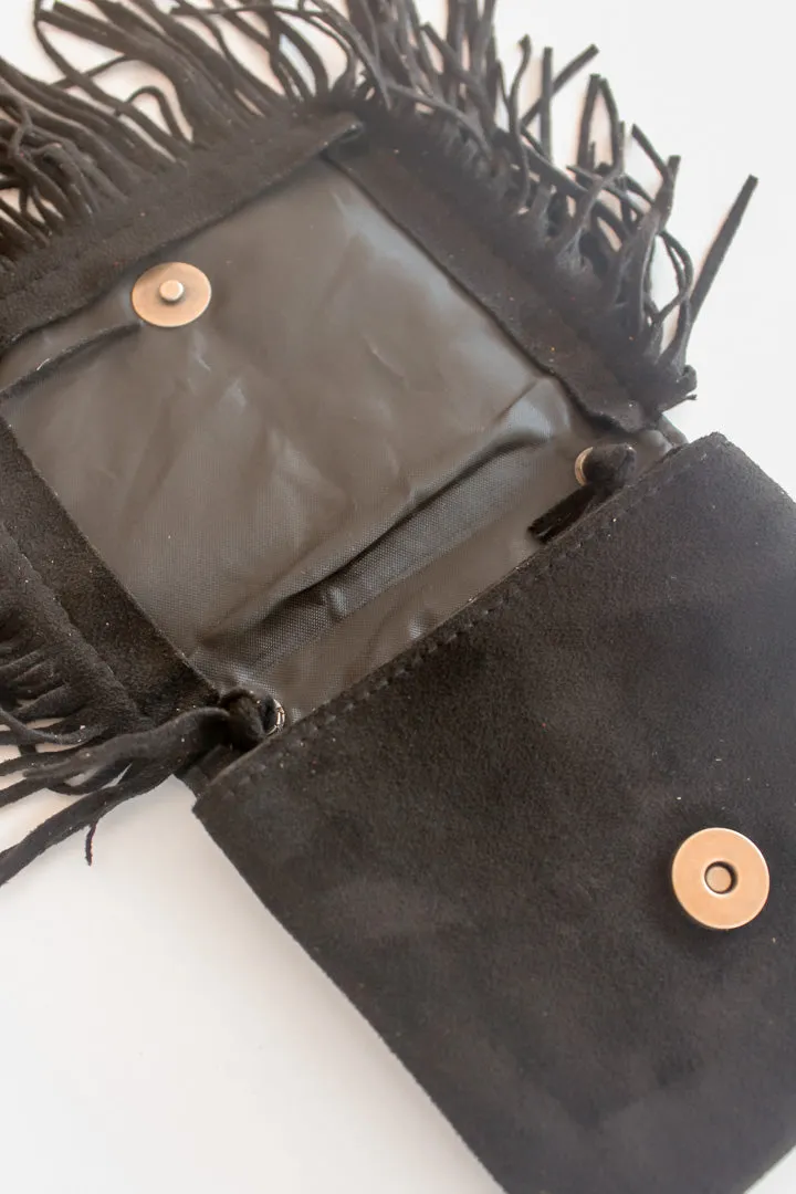 Boho Mini Fringe Shoulder Bag in Black