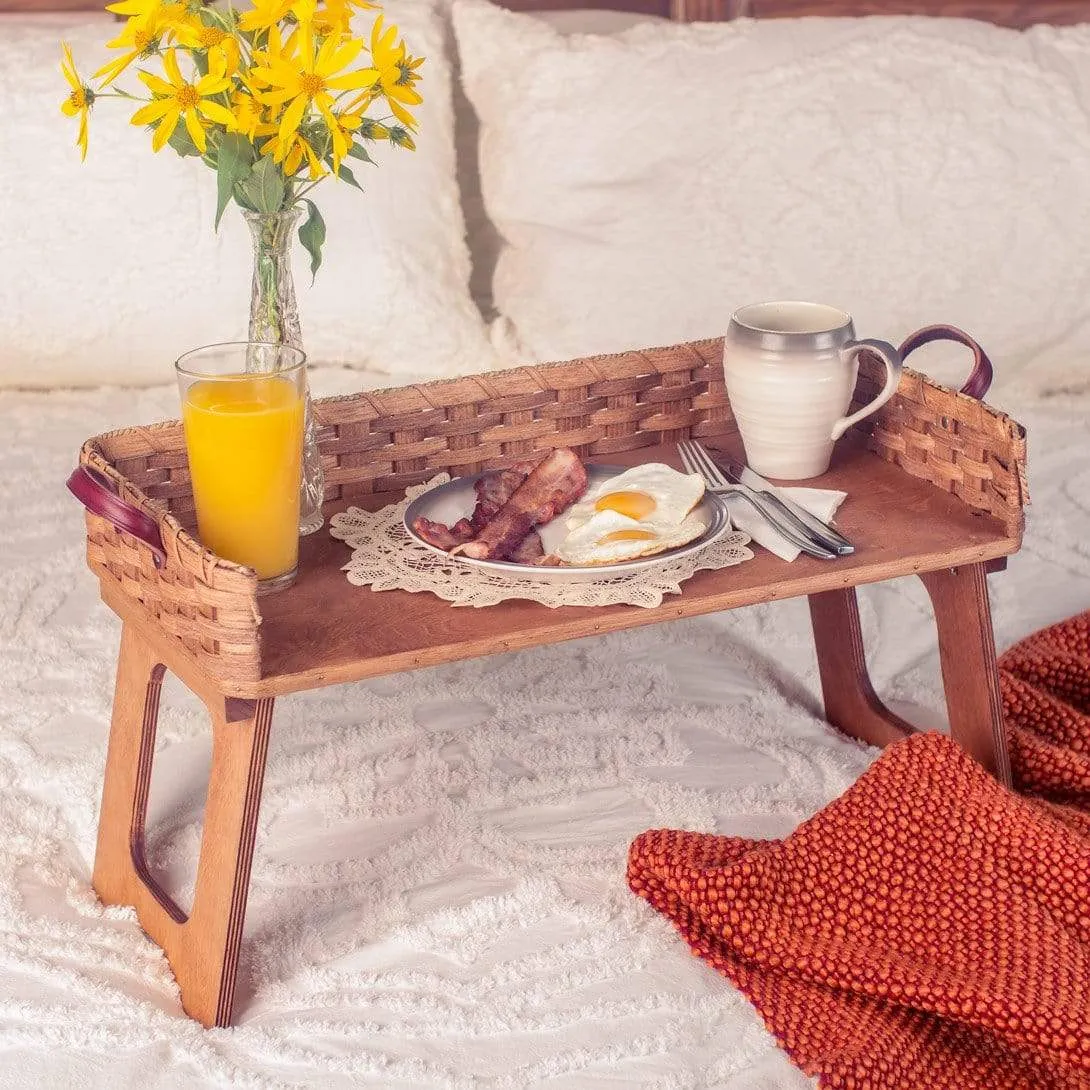 Breakfast In Bed Table | Vintage Woven Wooden Serving Tray