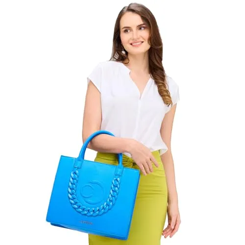 Caprese Roxana Tote Bag, Medium-Blue | Stylish Handbag for Women | Spacious, Versatile Office & Daily Essentials Tote | Top Zip Closure