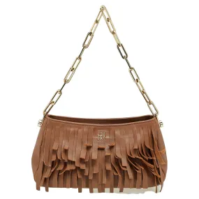 Carolina Hererra Brown Leather Fringe Chain Shoulder Bag