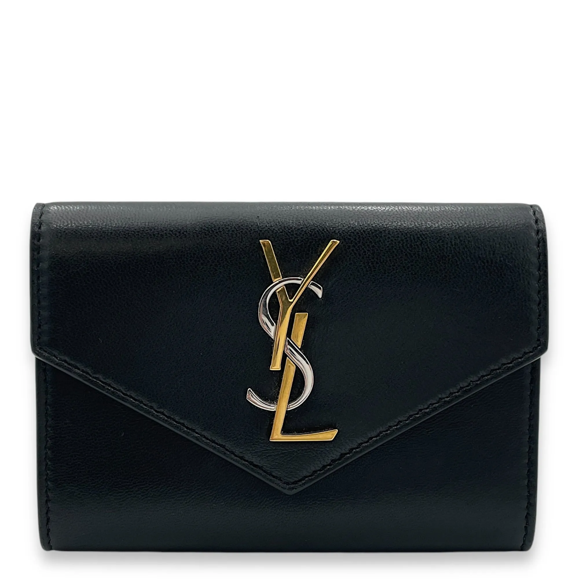 Cassandre Envelope Small Black Wallet in Lambskin, Gold hardware