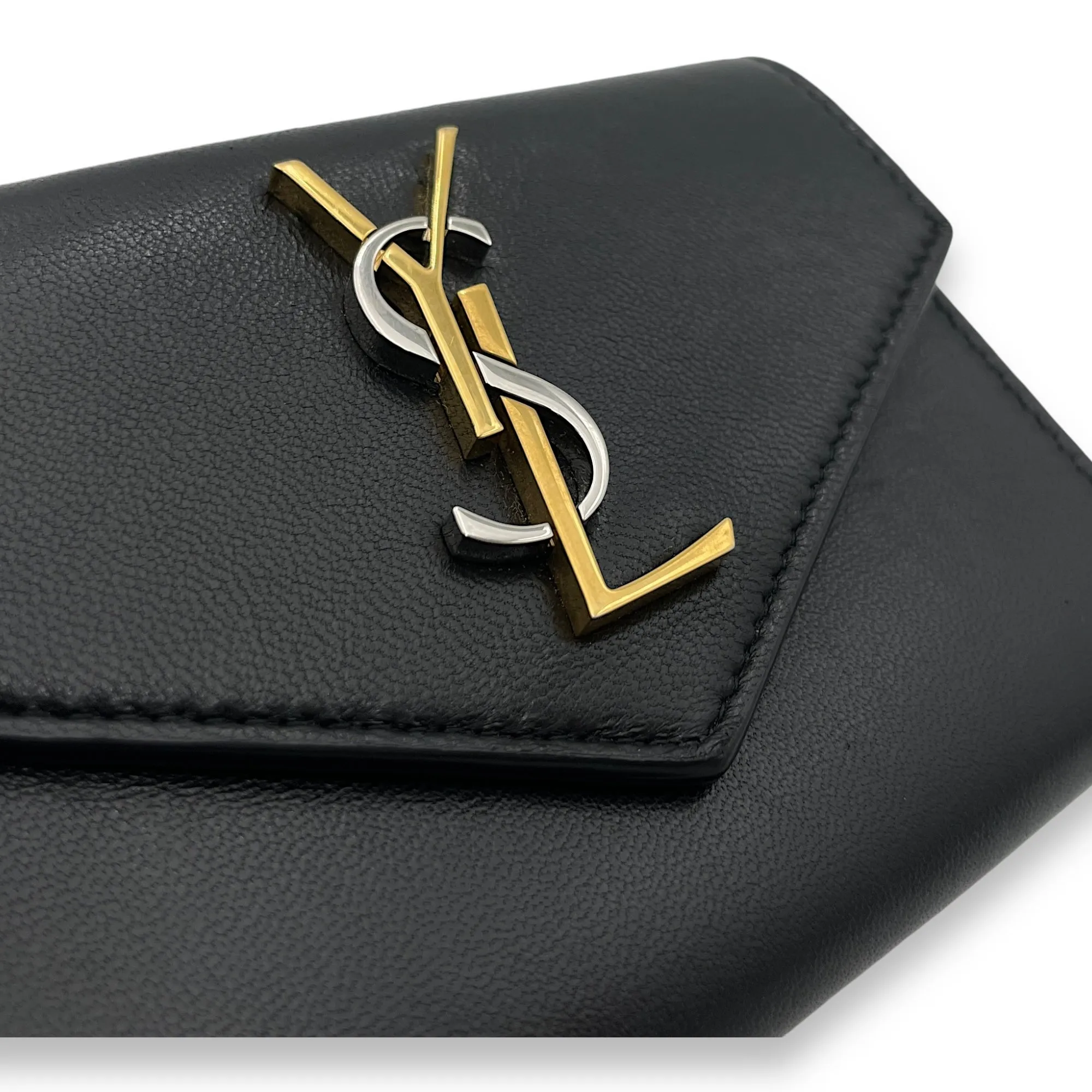 Cassandre Envelope Small Black Wallet in Lambskin, Gold hardware