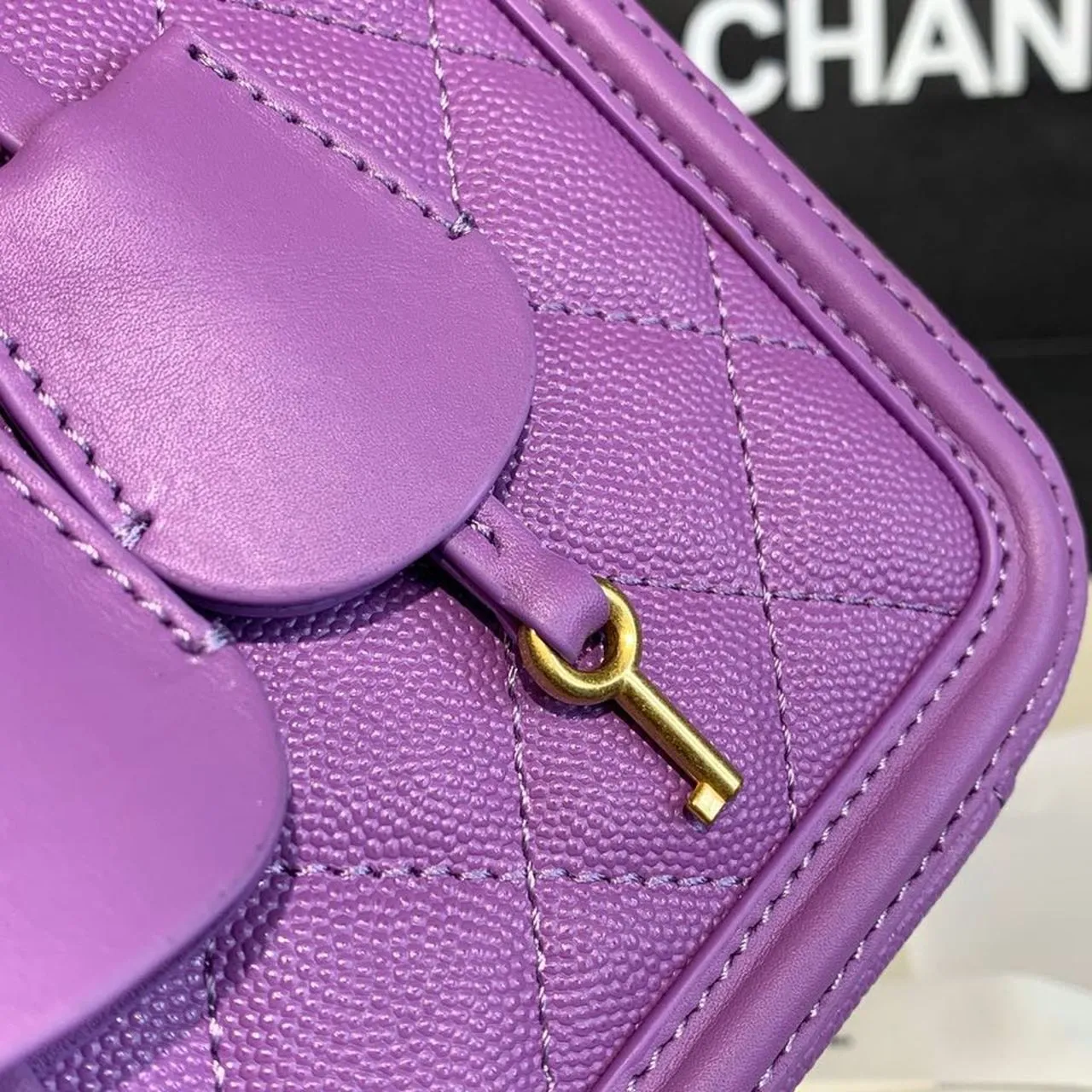 CHL Filigree Vanity Case Bag 20cm Gold Toned Hardware Caviar Leather Spring/Summer Act 1 Collection, Purple