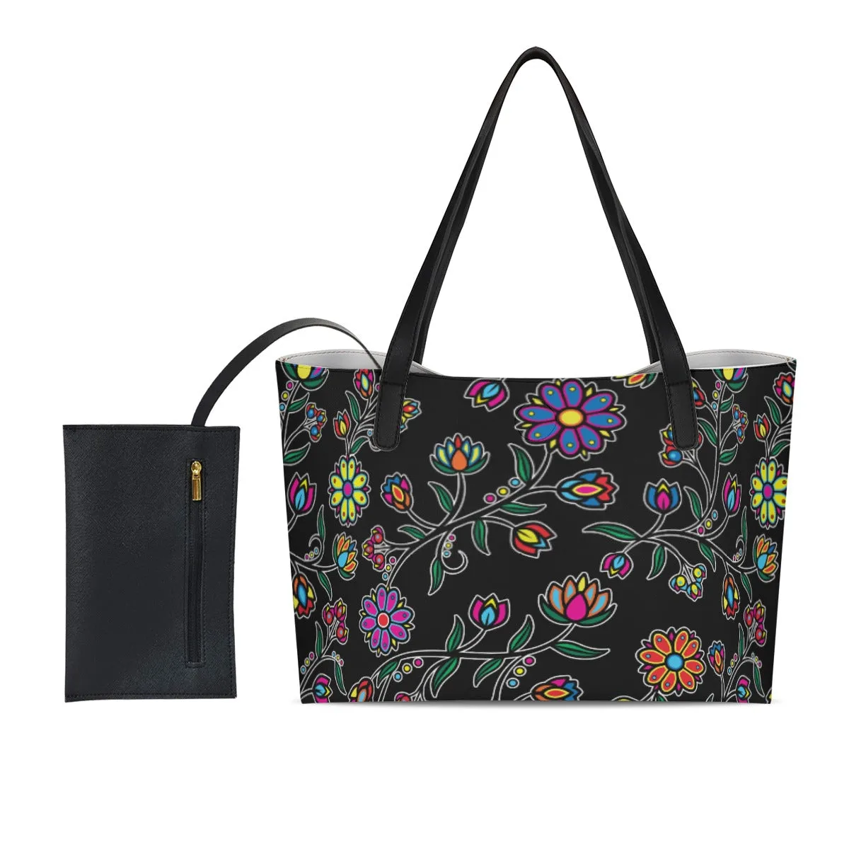 Cosmic Whisper Black Shopping Tote Bag With Black Mini Purse