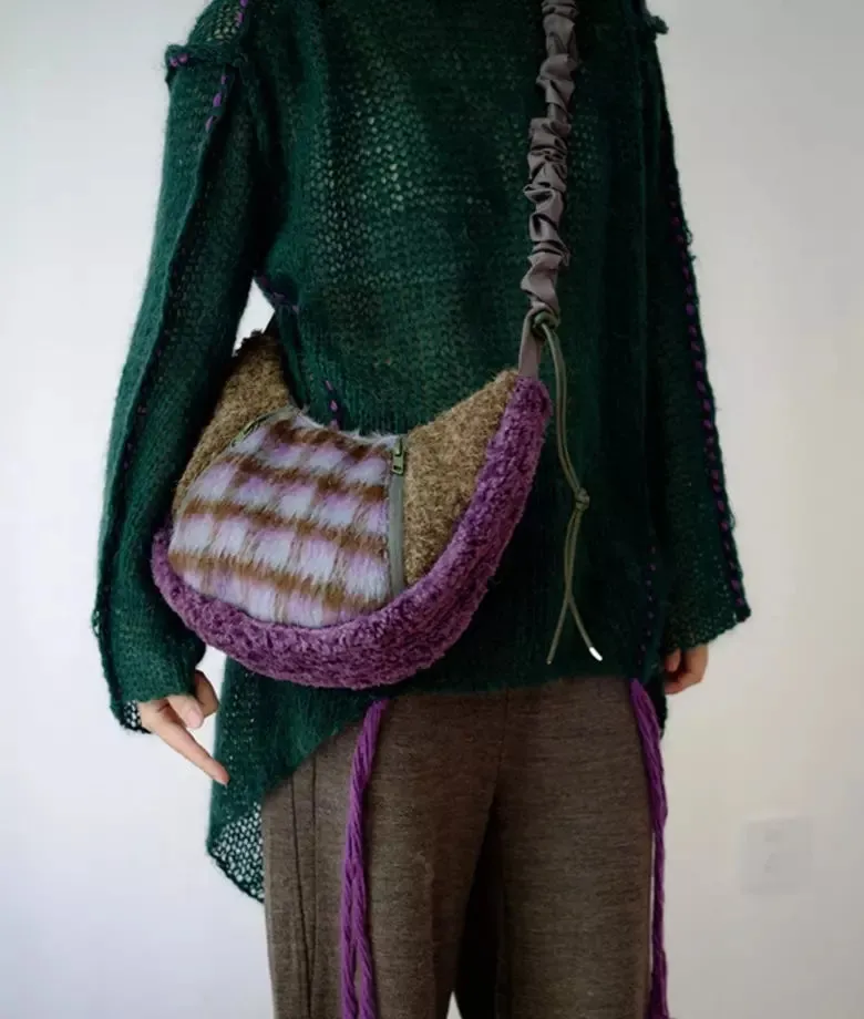 CRESCENT plush hobo bag