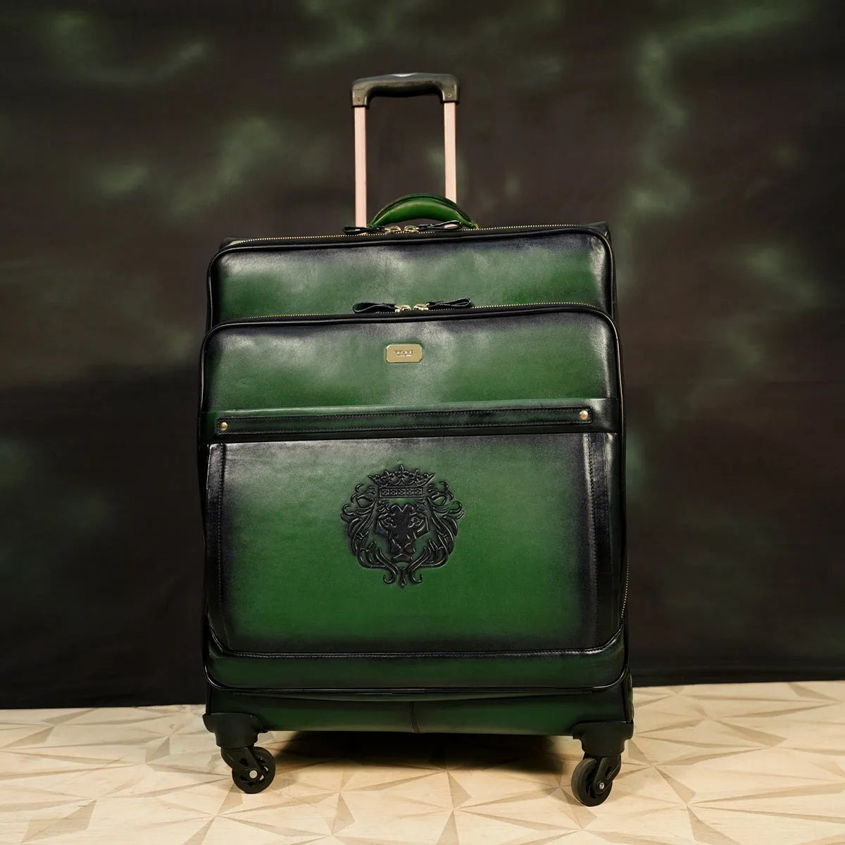 Customized Extra Large Strolley Bag in Green Genuine Leather