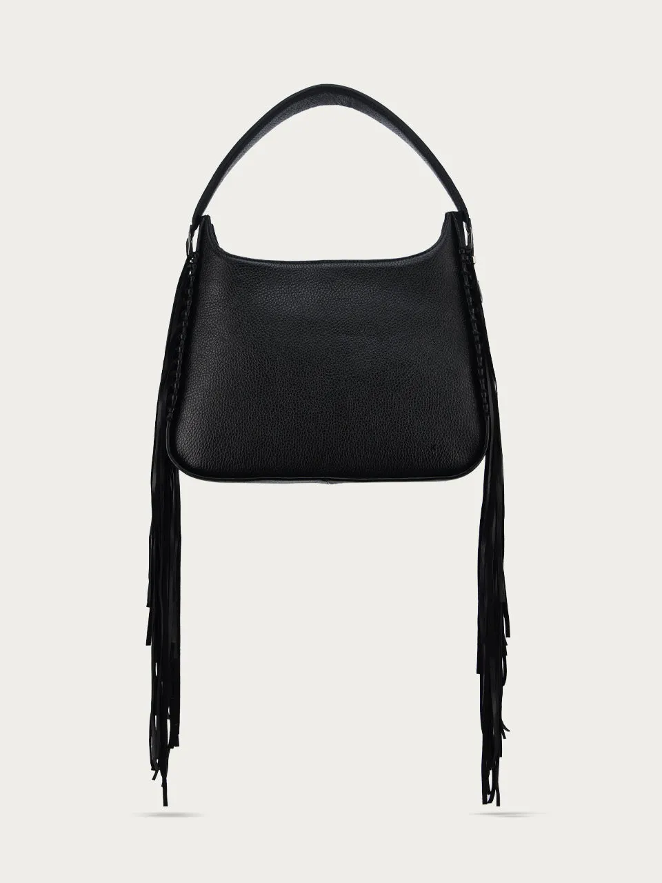 D1349 - LADIES BLACK FRINGE AND OVERLAY GLITTLER SADDLE BAG