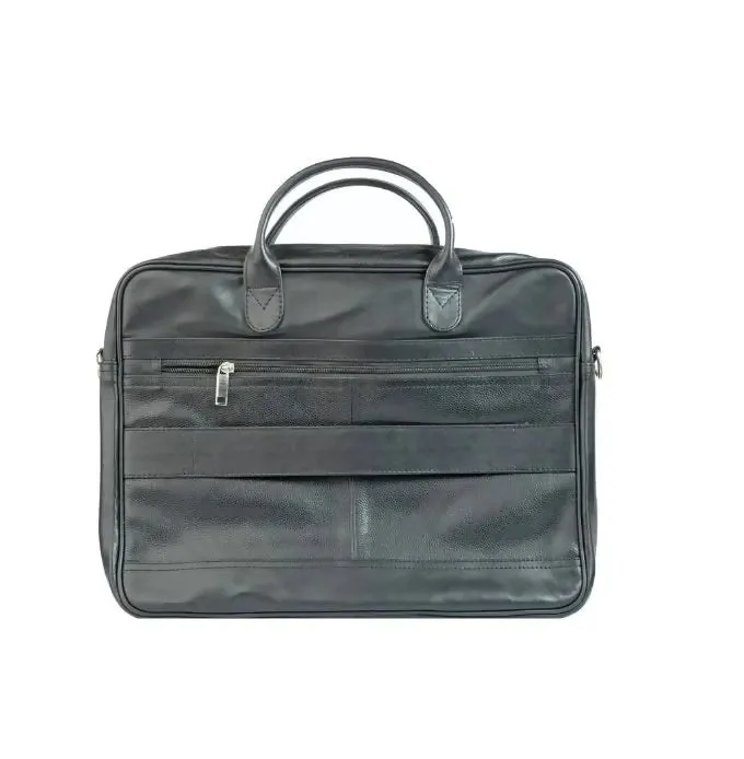 Dark Black Natural Milled Leather Slim Laptop Bag