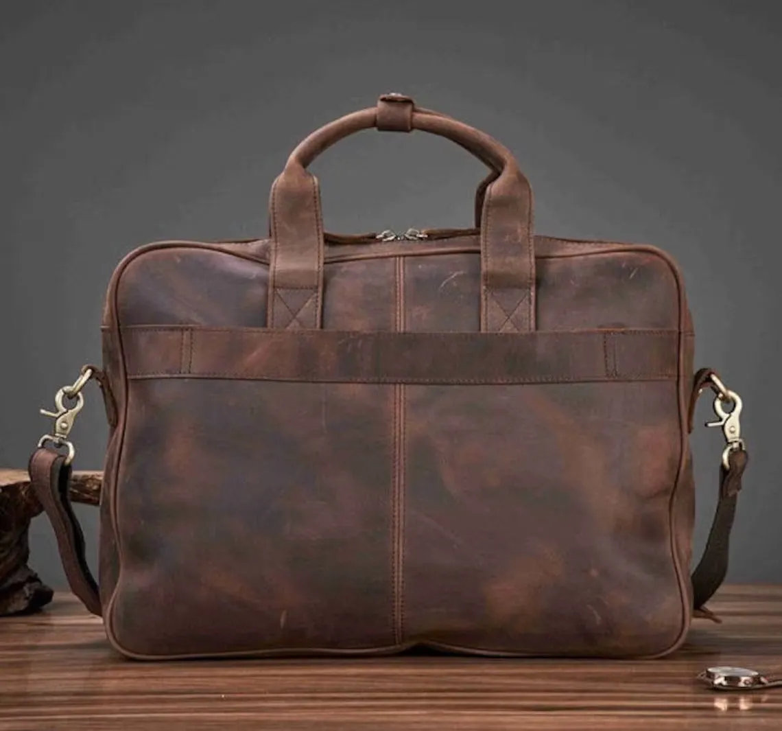 Dazzlo Vintage Leather Laptop Briefcase - Brown / Vintage Brown - 17"