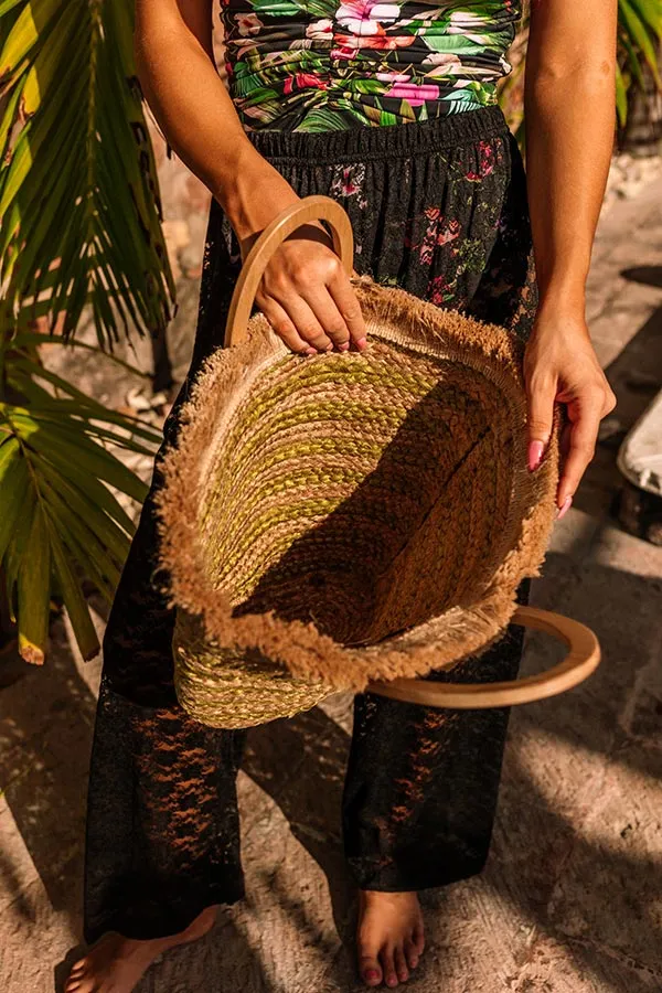 Dive Right In Woven Tote In Lime Punch