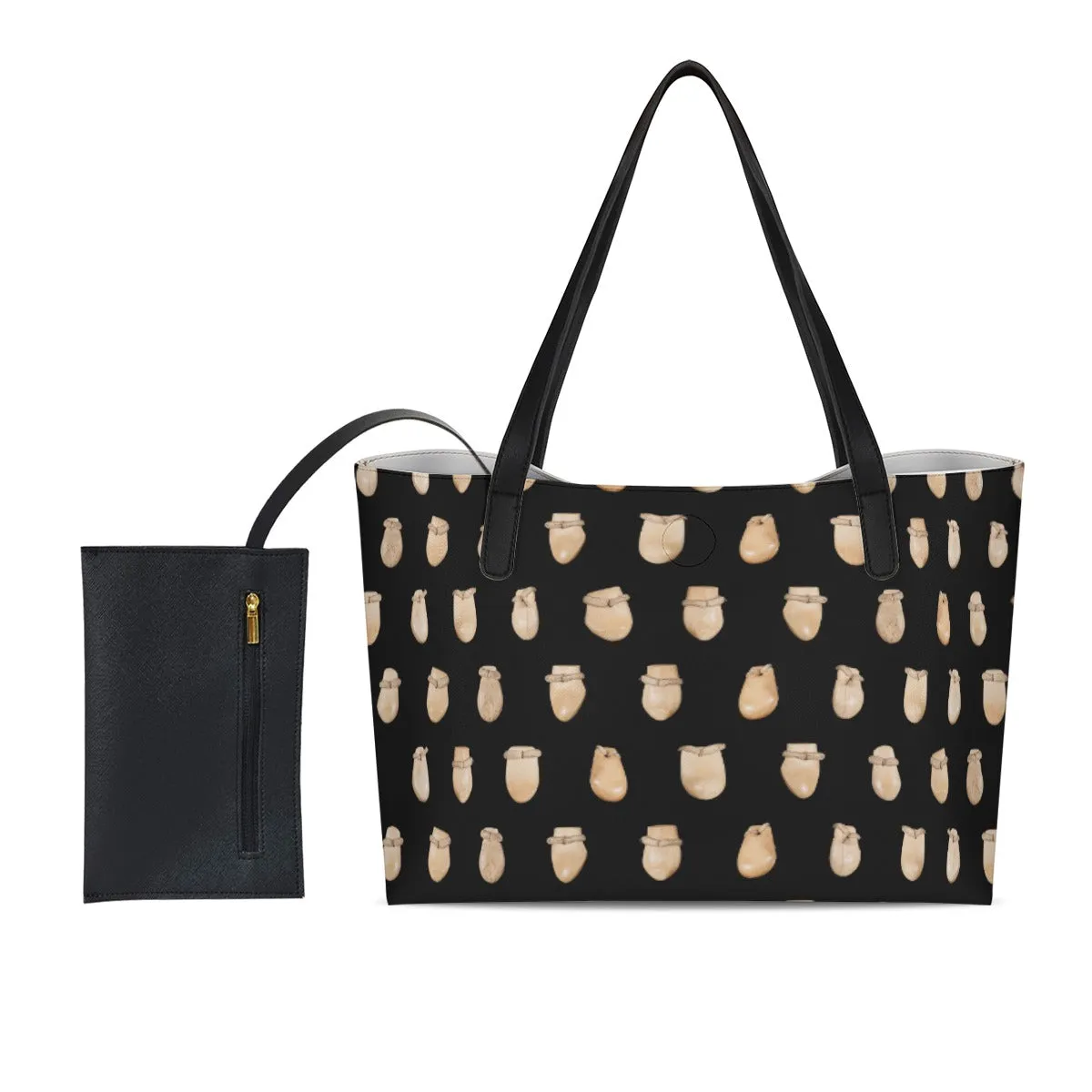 Elk Teeth on Black Shopping Tote Bag With Black Mini Purse