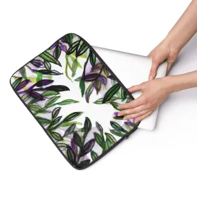 Emerald Green Tropical Leaves Print 12', 13", 14" Laptop Sleeve Cover-Made in the USA