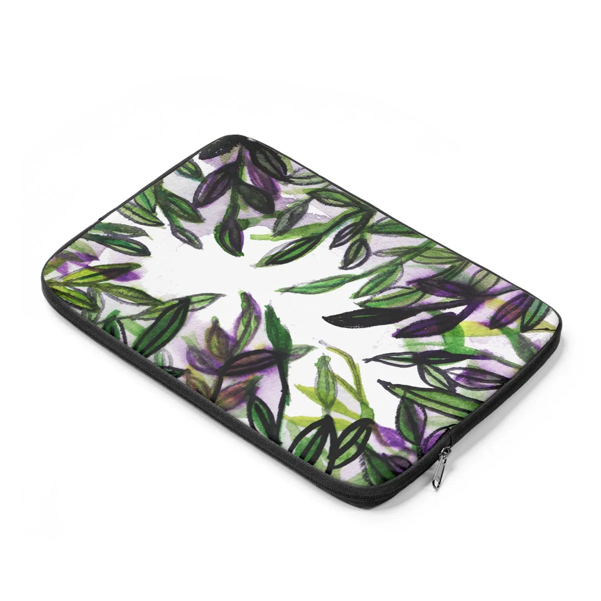 Emerald Green Tropical Leaves Print 12', 13", 14" Laptop Sleeve Cover-Made in the USA