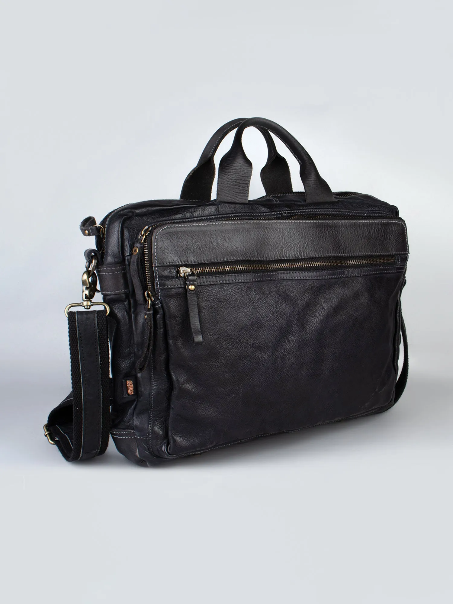 Enfield: Black Vintage Leather Men's Laptop Bag