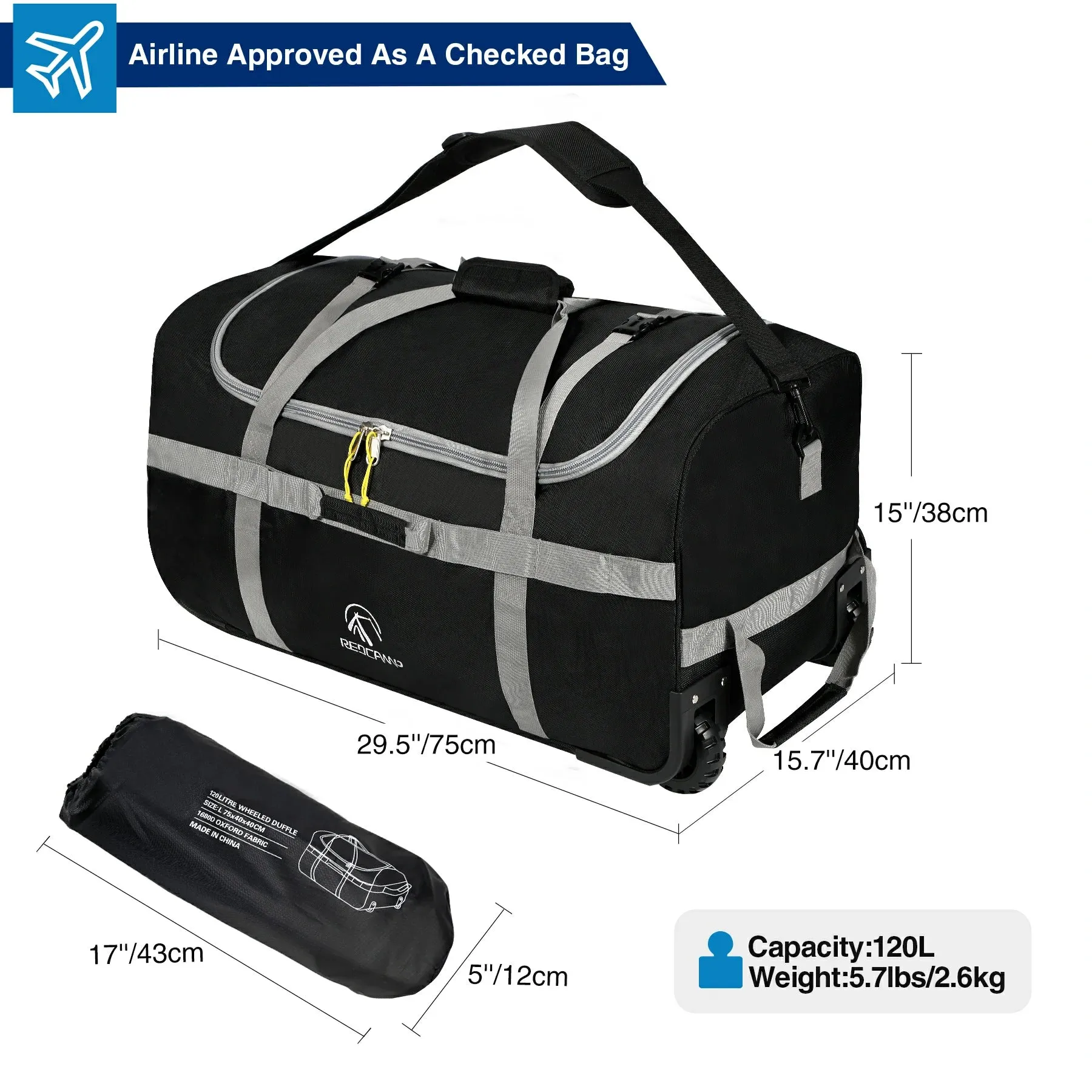 Foldable Duffle Bag with Wheels for Travel 85/120L