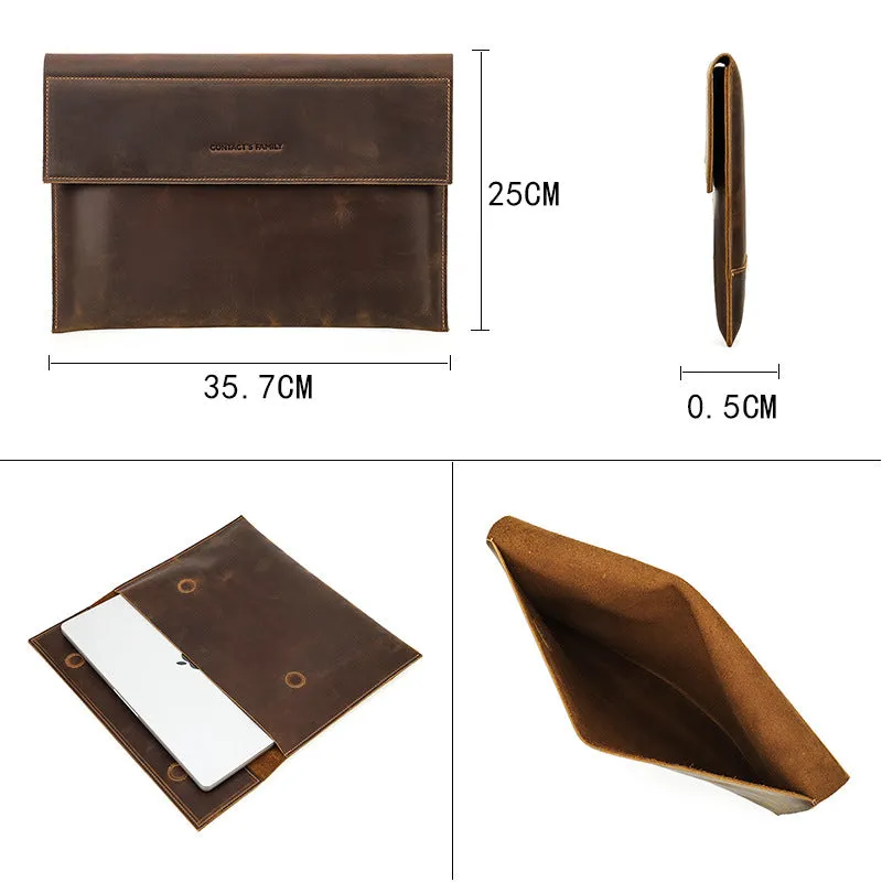 Genuine Leather Laptop Sleeve Bag Case With Magnetic Buckle For Macbook 14.2 inch Laptop