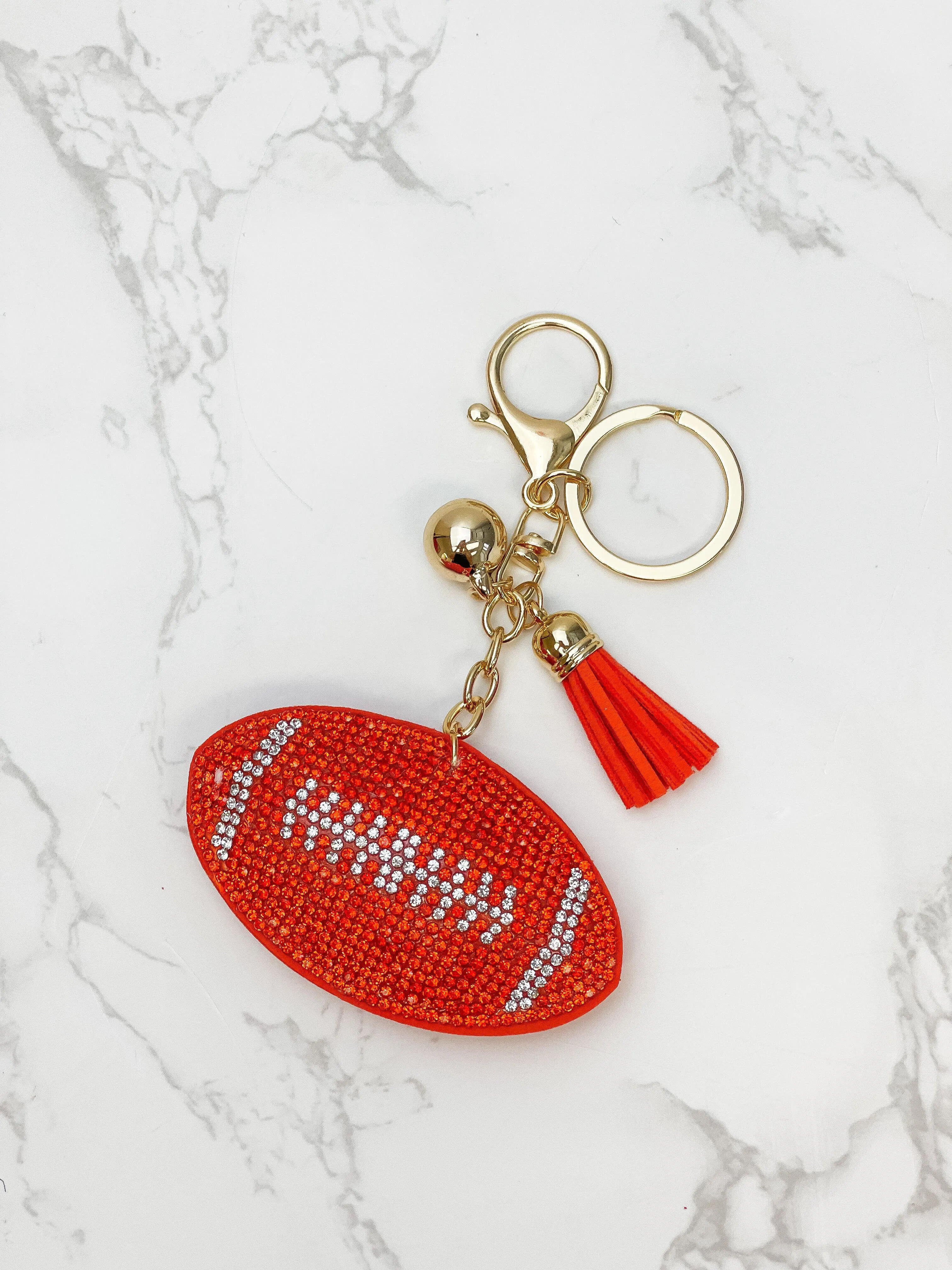 Glitzy Football Key Chain - Orange