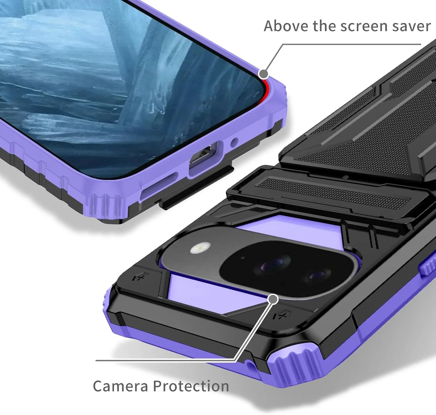 Google Pixel 9 Pro Wallet Holder Stand Kickstand Protective Phone Case - Purple