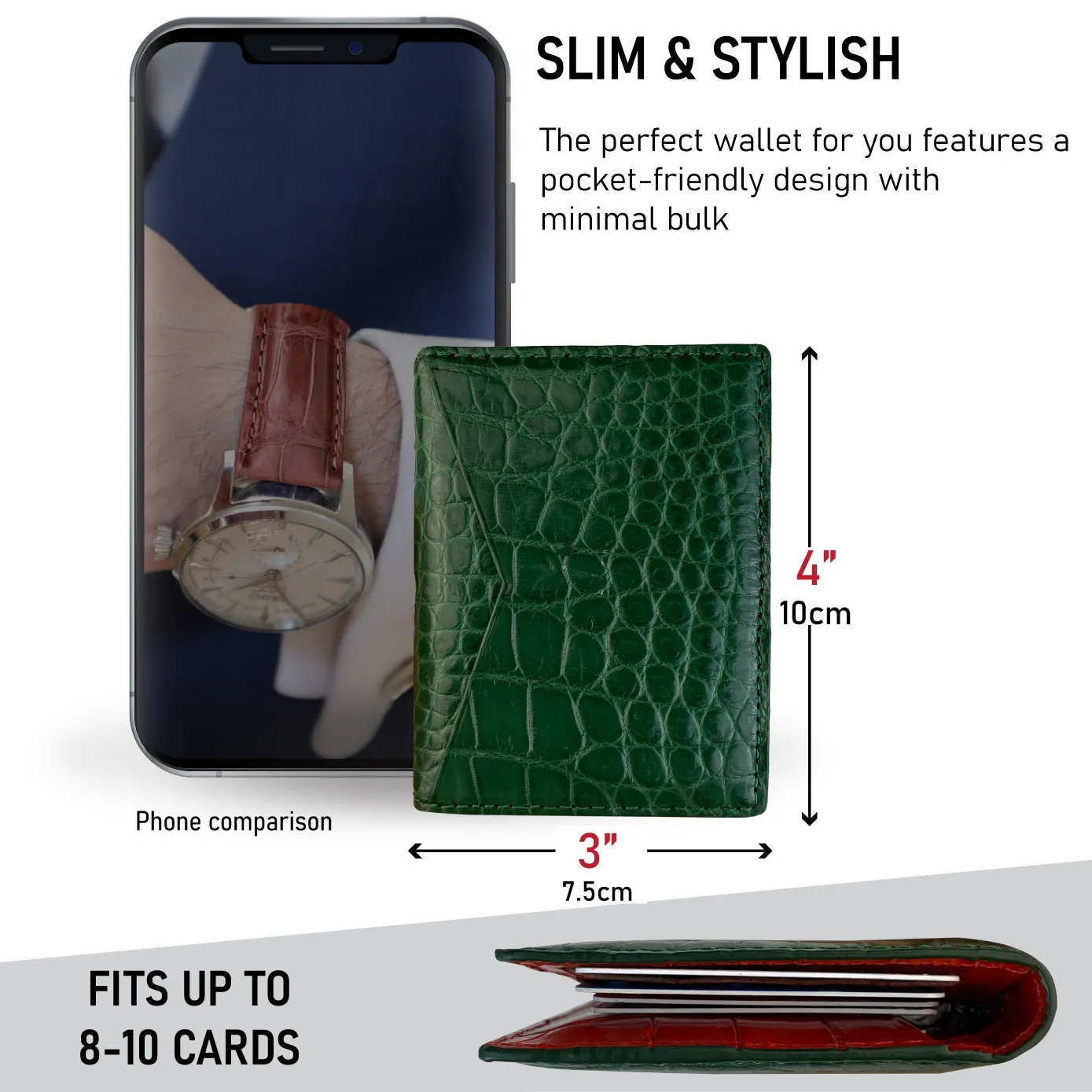 Green & Red Double Side Alligator Leather Credit Card Holder | RFID Blocking | CARD-112