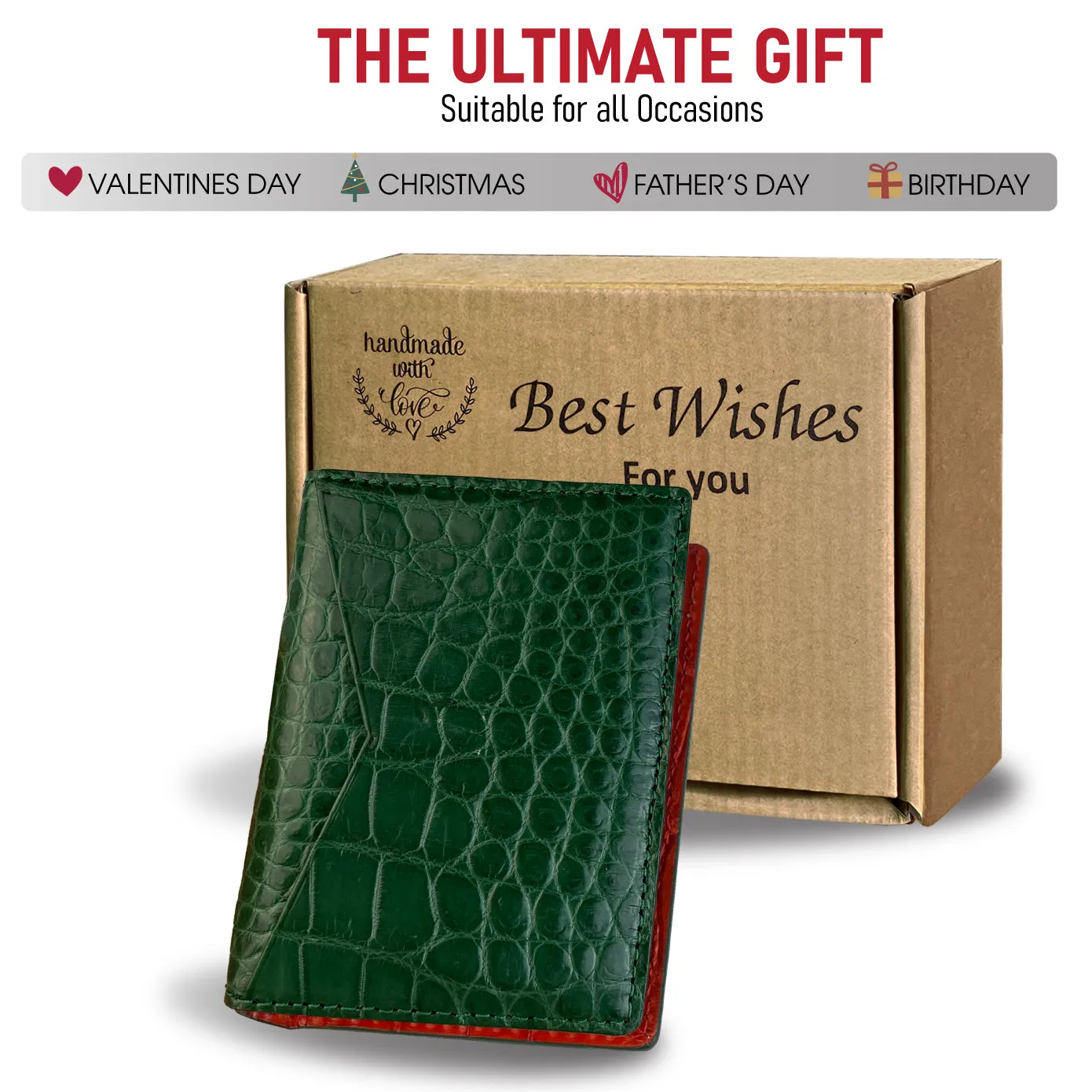 Green & Red Double Side Alligator Leather Credit Card Holder | RFID Blocking | CARD-112