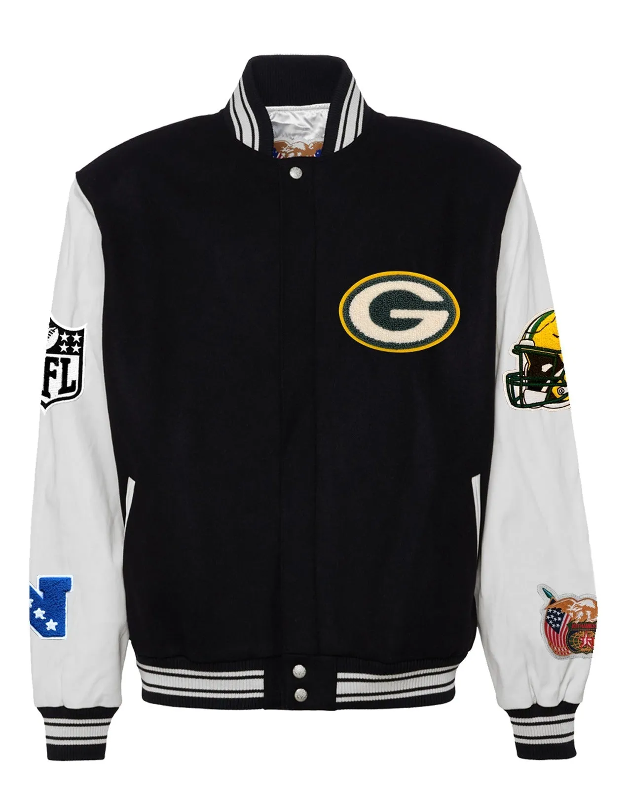 GREEN BAY PACKERS WOOL & LEATHER VARSITY JACKET Black/White