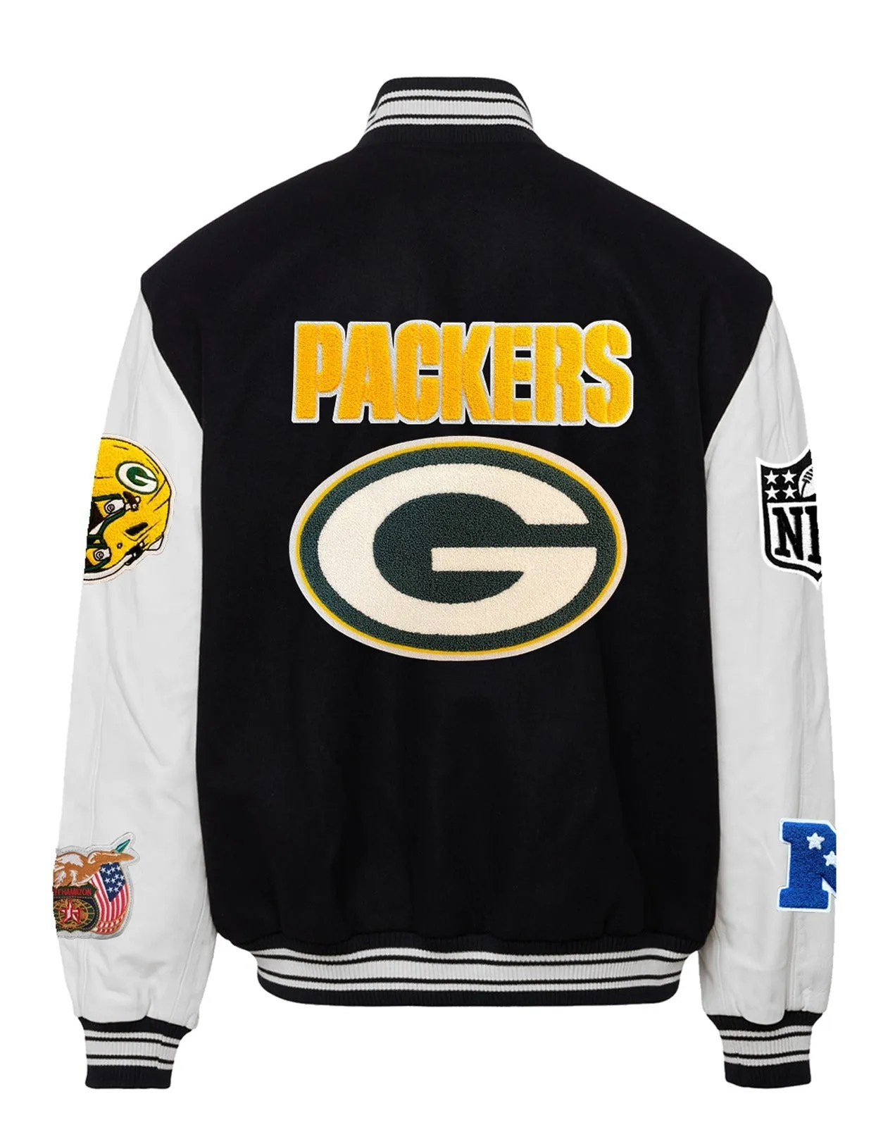 GREEN BAY PACKERS WOOL & LEATHER VARSITY JACKET Black/White