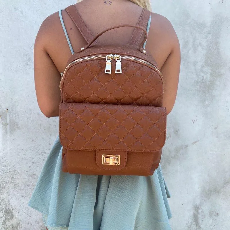 Hailey Vegan Leather Backpack in Cognac